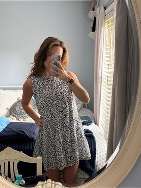 Pinch White and Black Sleeveless Animal-Print Mini Dress